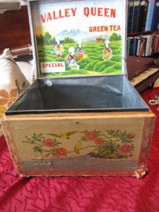 Advertising Vintage Japan Tea Box Wood Crate Valley Queen Green Tea Tin