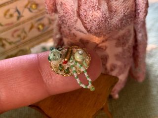 Vintage Miniature Dollhouse Artisan Vanity Display Tray Necklace Real Pearl Vase