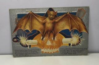 Vintage Holiday Halloween Bat Jack - O - Lantern Postcard 1910 One Cent Stamp