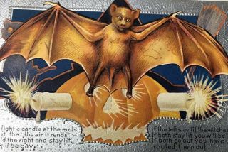 Vintage Holiday Halloween Bat Jack - o - Lantern Postcard 1910 One Cent Stamp 3