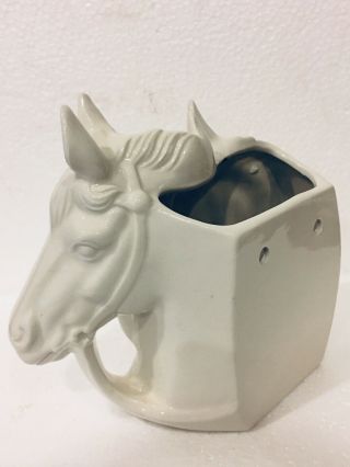 Vintage White Glossy Ceramic Double Horse Head Wall Pocket Planter Figurine EVC 5