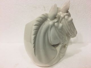 Vintage White Glossy Ceramic Double Horse Head Wall Pocket Planter Figurine EVC 8