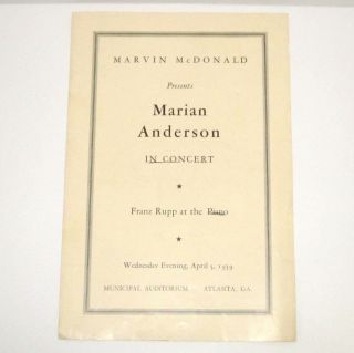 Vintage Marian Anderson Concert Atlanta April 1939 Franz Rupp Flyer