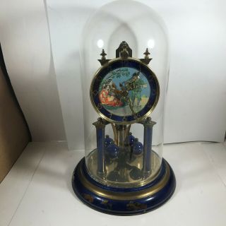 Unique Vintage Cobalt Blue Brass Anniversary Clock Minstrel Art Face Parts Repai