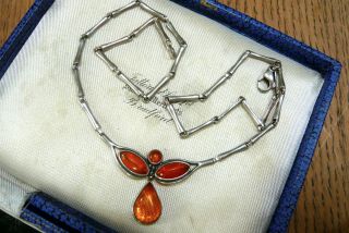 Vintage Jewellery Silver Amber Drop Necklace