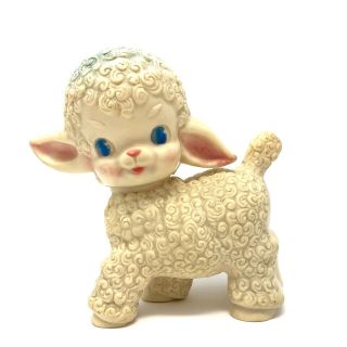 Vintage Sun Rubber Co.  White Lamb Baby Toy 1955 With Squeaker