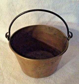 Vintage Solid Brass Large Bucket Pail Planter With Iron Handle,  8.  5 " X 5.  25 "