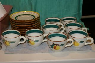 Vintage Stangl Pottery Fruit Pattern 8 Cups And 10 Saucers 1960 
