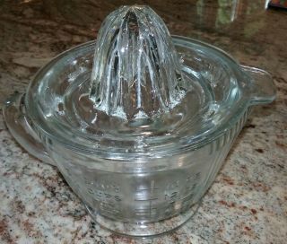 Vintage Clear Glass Art Deco Juicer With 2 Cups Mixing And Measuring Cup,  Usa