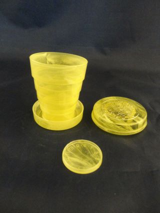Vintage Yellow Collapsible Drinking Cup And Pill Box (517)