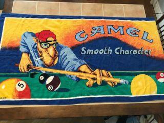 Vintage 1991 Rj Reynolds Joe Camel Playing Pool Beach Towel 30 " X 58 " Euc