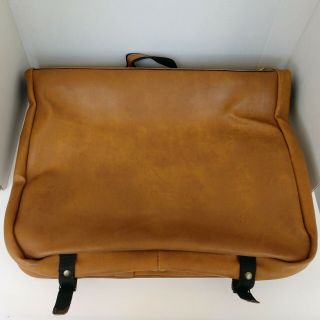Vintage Hanging Garment Bag Tan Faux Leather Luggage 2 Hangers Removable Strap 3