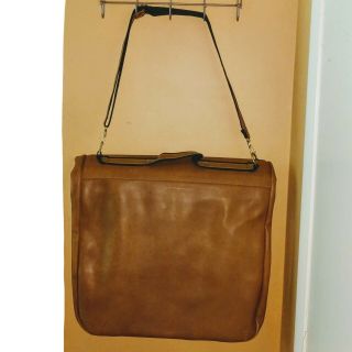 Vintage Hanging Garment Bag Tan Faux Leather Luggage 2 Hangers Removable Strap 4
