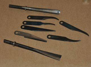 Vtg Warren Tool Whittling & Carving Tools Green Handle Blades Gouges Case Chisel 4