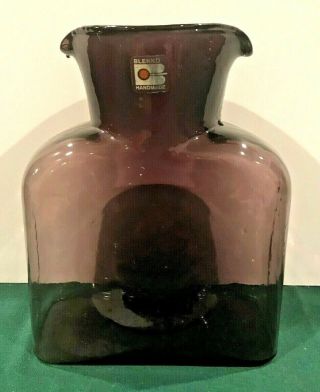 Vintage Blenko Double Spout Amethyst Purple Water Bottle With Sticker