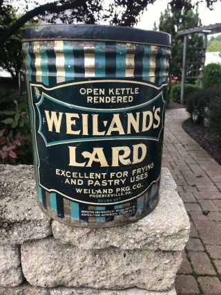 Vintage Weiland’s Lard Phonexville Pa Tin Metal Lard Can Advertising Bucket