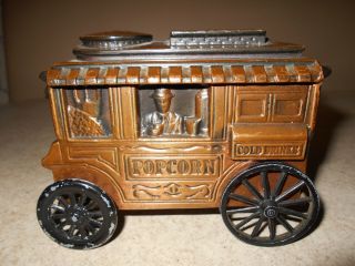 Vintage Banthrico Metal Bank Popcorn/cold Drink Wagon Still Coin Bank
