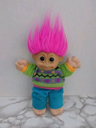 Vintage Russ Troll Kidz 12 " Plush Doll Toy W/ Sweater Outfit 80s - 90s Pink Hair