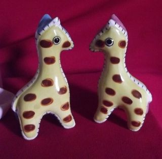 Rare Vintage Patchwork Giraffe Figurine Salt & Pepper Shakers