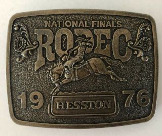 Vintage 1976 Hesston National Finals Rodeo Limited Edition Brass Belt Buckle