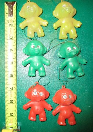 6 Vtg Plastic 3 " Troll Dolls Hong Kong Vending Machine Toy Ornament Flicker Eyes
