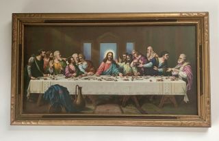 Vintage " The Last Supper " By Zabateri Gold Ornate Wood Frame Edward Gross Co.  Ny