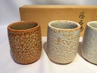 Japanese vintage Shino Ware Ceramic Teacup Yunomi Pottery 5pc set W/box 4