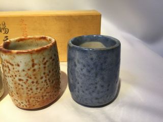Japanese vintage Shino Ware Ceramic Teacup Yunomi Pottery 5pc set W/box 6