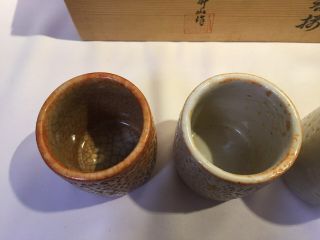 Japanese vintage Shino Ware Ceramic Teacup Yunomi Pottery 5pc set W/box 7