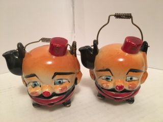 Vintage Clown Hobo Head Teapot Kettle Salt & Pepper Shakers W Handles Japan Rare