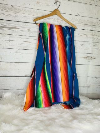 Vintage Large Mexican Saltillo Serape Blanket Cotton Woven Rainbow Color 80/60”