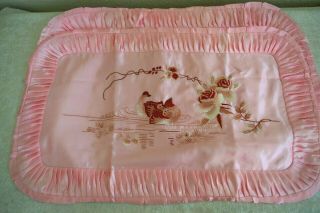 Antique/vintage Chinese Embroidered Silk A Silk Pillowcases Birds Set 2