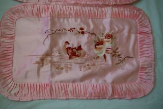 Antique/Vintage CHINESE EMBROIDERED SILK A Silk Pillowcases BIRDS Set 2 2