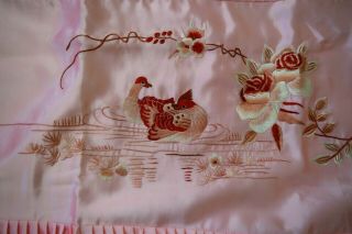 Antique/Vintage CHINESE EMBROIDERED SILK A Silk Pillowcases BIRDS Set 2 4