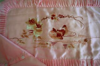 Antique/Vintage CHINESE EMBROIDERED SILK A Silk Pillowcases BIRDS Set 2 6