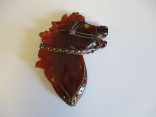 Antique Vintage Pin Brooch Bakelite Horse Stallion Head Art Deco Sculpture Metal