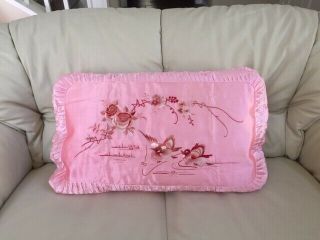 Antique/vintage Chinese Embroidered Silk A Pink Silk Pillowcases Birds