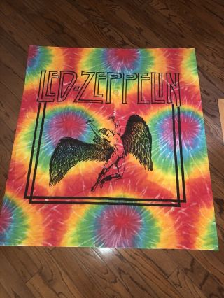 Vtg Led Zeppelin Revival Trippy Cloth Tapestry Tye Dye 41x46