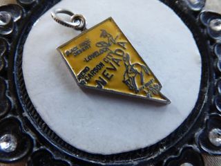 Vtg Sterling Canary Yellow Enamel Nevada State Map Charm