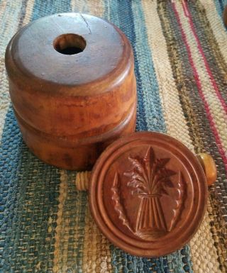 Primitive Early Vtg Antique Wooden Butter Mold Wheat Pattern Aafa