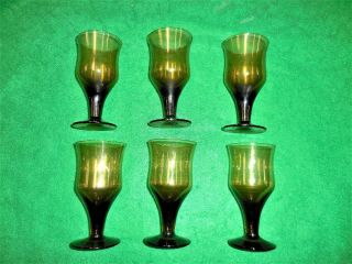 Vintage Set Of 6 Russel Wright Mid Century Amber Stem Crystal Claret Glasses