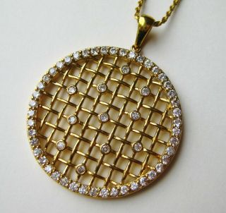 Fine Vtg Sterling Silver Cz Cubic Zirconia Gold Vermeil Necklace Pendant & Chain