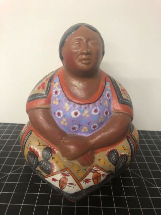 Vintage Native American Folk Mexican Pottery Ceramic Hand Painted Woman Figurine