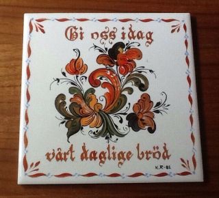 Berggren / Bergquist Vintage Norwegian Rosemaling Tile / Plaque / Wall Art