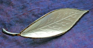 Vintage David Andersen Norwegian White Enamel Silver Leaf Brooch