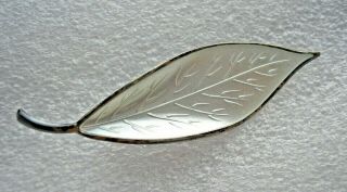 vintage David Andersen Norwegian white enamel Silver leaf brooch 2