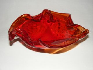 VINTAGE MID CENTURY MODERN ATOMIC RUBY RED ITALIAN MURANO ART GLASS VASE BOWL 2