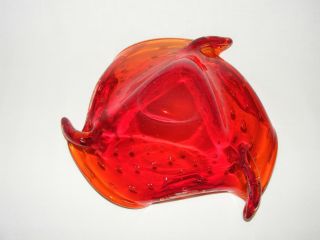 VINTAGE MID CENTURY MODERN ATOMIC RUBY RED ITALIAN MURANO ART GLASS VASE BOWL 3