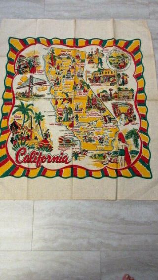 Vtg Heavy Tablecloth Mid Century Printed Souvenir California Map