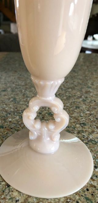 2 Vintage 1940 ' s Cambridge Glass Crown Tuscan Pink Opaque Trumpet Vase Key Hole 5
